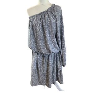 Sissel Edelbo One shoulder Floral gray silky tiered dress one size fits most